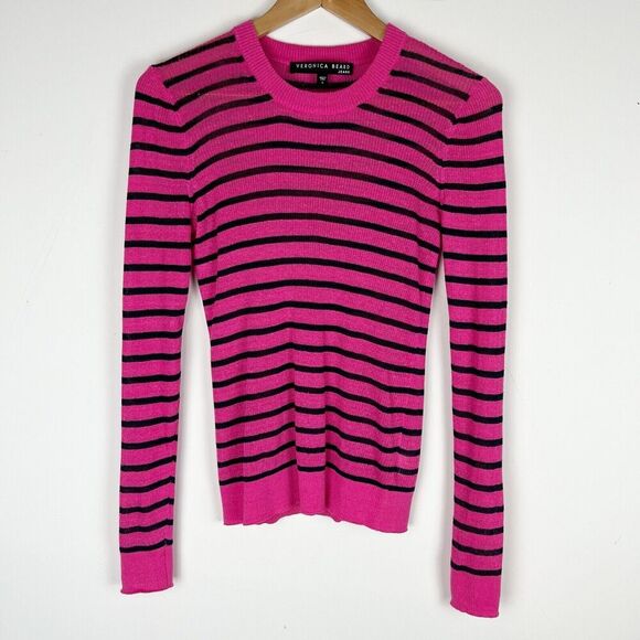 Veronica Beard Pink Stripped Linen Sweater Lightweight Small​ - Picture 1 of 4